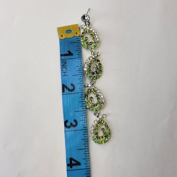 Green and Silver Crystal Chandelier Earrings - Picture 6 of 7